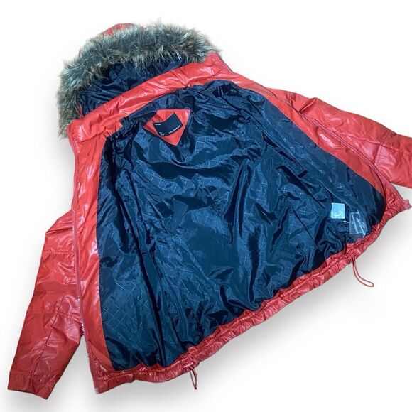 Coldwear Women’s Down Feather Red Removable Fur Hood Puffer Jacket Coat Size L - Picture 4 of 12